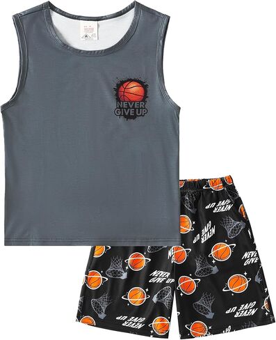 MyFav Boys Tank Top and Shorts with Pockets Pajamas Set Summer Sleeveless Sleepwear Cozy Lounge Set in Saudi Arabia
