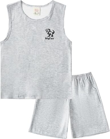 MyFav Boys Tank Top and Shorts with Pockets Pajamas Set Summer Sleeveless Sleepwear Cozy Lounge Set in Saudi Arabia