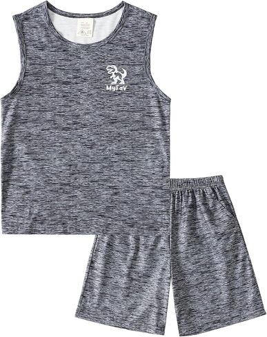 MyFav Boys Tank Top and Shorts with Pockets Pajamas Set Summer Sleeveless Sleepwear Cozy Lounge Set in Saudi Arabia