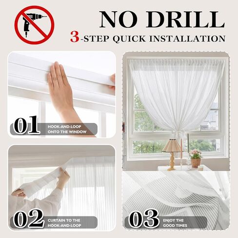 JILRON Semi Sheer Curtains Adhesive Window Screen Light Filtering Curtains No Drilling Decorative for Coffee Shop RV Home-White(W 27*L 25in) in Kuwait