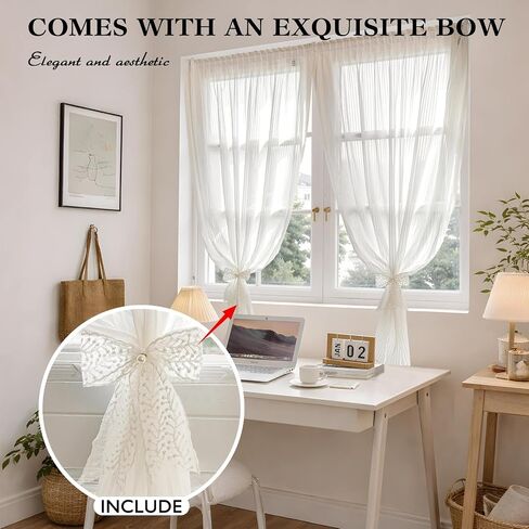 JILRON Semi Sheer Curtains Adhesive Window Screen Light Filtering Curtains No Drilling Decorative for Coffee Shop RV Home-White(W 27*L 25in) in Kuwait