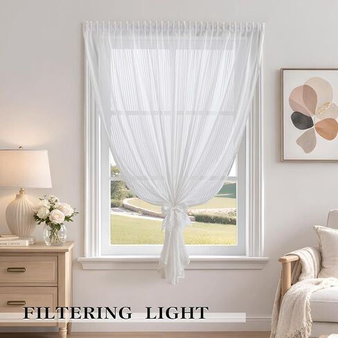 JILRON Semi Sheer Curtains Adhesive Window Screen Light Filtering Curtains No Drilling Decorative for Coffee Shop RV Home-White(W 27*L 25in) in Kuwait