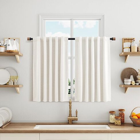 Nanspring 100% Blackout Kitchen Linen Curtains Back Tab Small Drape 36 Inch Length Privacy Natural Elegant Short Black Out Cafe Curtain Tier for Thermal Insulated Bedroom Cabinet Cream Ivory 30x36 in Saudi Arabia
