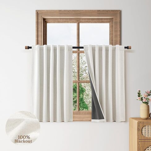 Nanspring 100% Blackout Kitchen Linen Curtains Back Tab Small Drape 36 Inch Length Privacy Natural Elegant Short Black Out Cafe Curtain Tier for Thermal Insulated Bedroom Cabinet Cream Ivory 30x36 in Saudi Arabia