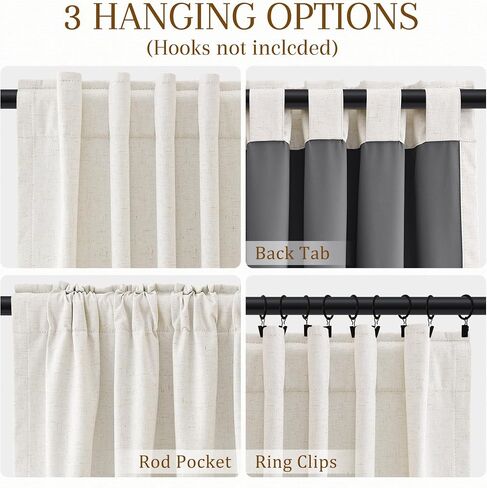 Nanspring 100% Blackout Kitchen Linen Curtains Back Tab Small Drape 36 Inch Length Privacy Natural Elegant Short Black Out Cafe Curtain Tier for Thermal Insulated Bedroom Cabinet Cream Ivory 30x36 in Saudi Arabia