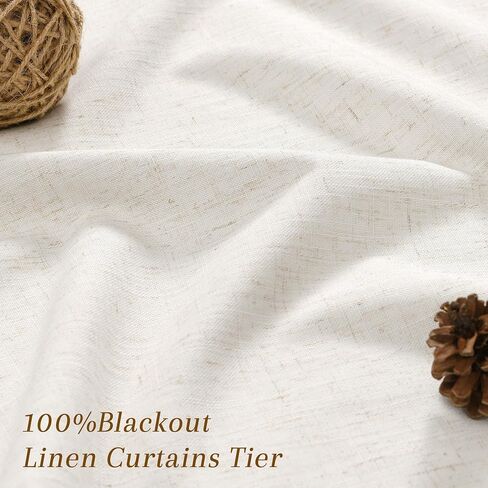 Nanspring 100% Blackout Kitchen Linen Curtains Back Tab Small Drape 36 Inch Length Privacy Natural Elegant Short Black Out Cafe Curtain Tier for Thermal Insulated Bedroom Cabinet Cream Ivory 30x36 in Saudi Arabia