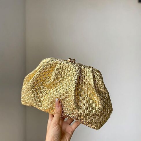CUXVA Woven Pattern Clutch Purse Ruched Dumpling Evening Bag Chain Strap Handbags Elegant PU Leather Clutch Bag in Saudi Arabia