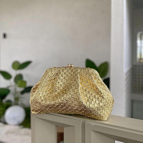 CUXVA Woven Pattern Clutch Purse Ruched Dumpling Evening Bag Chain Strap Handbags Elegant PU Leather Clutch Bag in Saudi Arabia