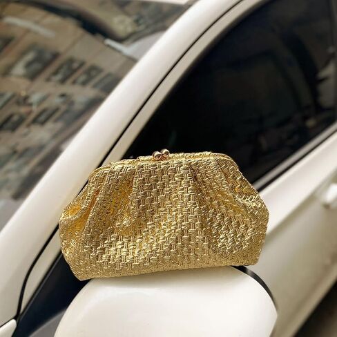 CUXVA Woven Pattern Clutch Purse Ruched Dumpling Evening Bag Chain Strap Handbags Elegant PU Leather Clutch Bag in Saudi Arabia