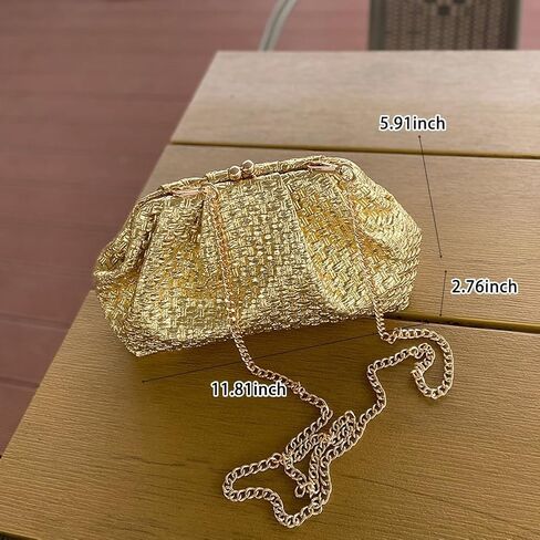 CUXVA Woven Pattern Clutch Purse Ruched Dumpling Evening Bag Chain Strap Handbags Elegant PU Leather Clutch Bag in Saudi Arabia