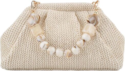 Straw Clutch Purse for Women Summer Crossbody Bag Woven Vacation Purse with Acrylic Beaded Chain for Beach in Saudi Arabia