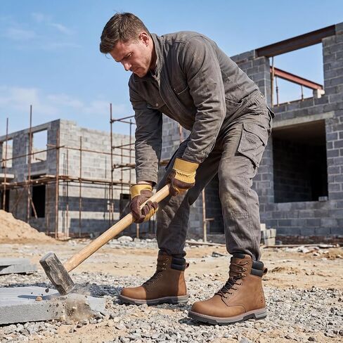 NINGO Steel Toe Work Boots for Men, Water Resistant Crazy Horse Leather Safety Construction Boots, Comfortable Lightweight Non Slip Work Shoes with EH Protection Arch Support for Industrial Warehouse in Saudi Arabia