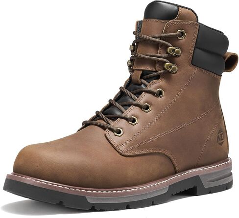 NINGO Steel Toe Work Boots for Men, Water Resistant Crazy Horse Leather Safety Construction Boots, Comfortable Lightweight Non Slip Work Shoes with EH Protection Arch Support for Industrial Warehouse in Saudi Arabia