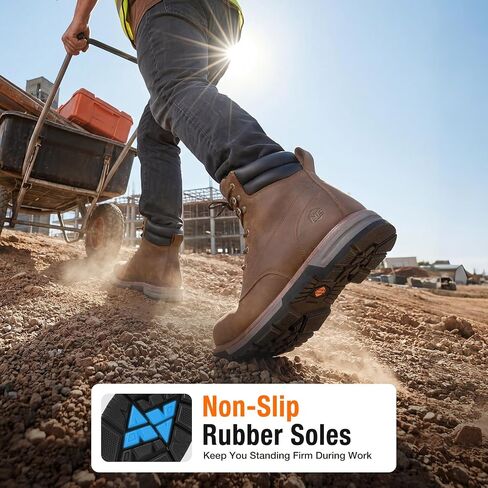 NINGO Steel Toe Work Boots for Men, Water Resistant Crazy Horse Leather Safety Construction Boots, Comfortable Lightweight Non Slip Work Shoes with EH Protection Arch Support for Industrial Warehouse in Saudi Arabia