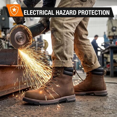 NINGO Steel Toe Work Boots for Men, Water Resistant Crazy Horse Leather Safety Construction Boots, Comfortable Lightweight Non Slip Work Shoes with EH Protection Arch Support for Industrial Warehouse in Saudi Arabia