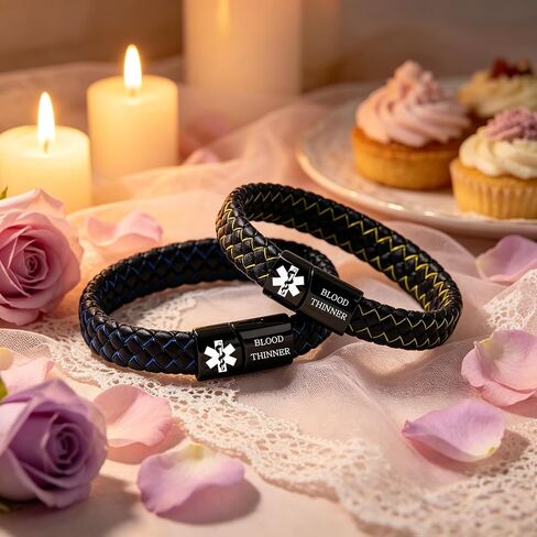 Medical ID Bracelet, Personalized Engraved or Updatable Dynamic QR Code Medical Alert Bracelet, Braided Leather Bracelet with Stainless Steel ID Tag, Emergency Contact Jewelry in Saudi Arabia