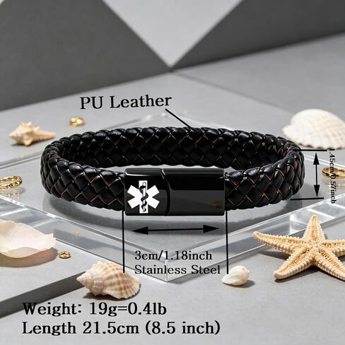 Medical ID Bracelet, Personalized Engraved or Updatable Dynamic QR Code Medical Alert Bracelet, Braided Leather Bracelet with Stainless Steel ID Tag, Emergency Contact Jewelry in Saudi Arabia