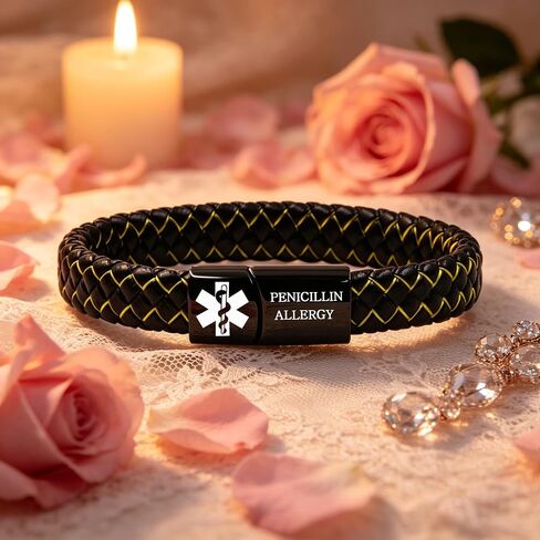 Medical ID Bracelet, Personalized Engraved or Updatable Dynamic QR Code Medical Alert Bracelet, Braided Leather Bracelet with Stainless Steel ID Tag, Emergency Contact Jewelry in Saudi Arabia