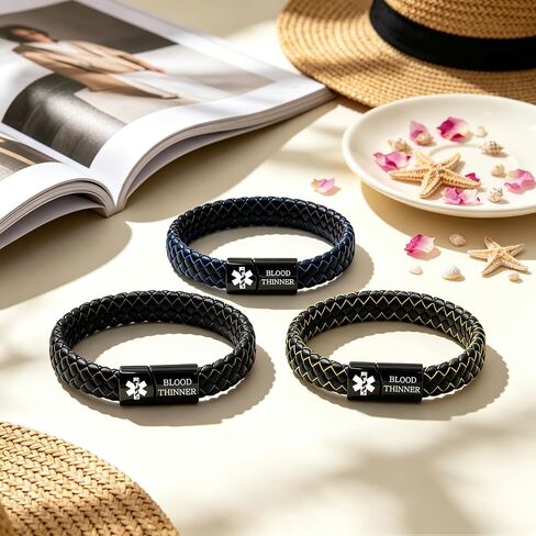 Medical ID Bracelet, Personalized Engraved or Updatable Dynamic QR Code Medical Alert Bracelet, Braided Leather Bracelet with Stainless Steel ID Tag, Emergency Contact Jewelry in Saudi Arabia