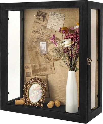 Carbonized Deep Shadow Box Frame,Vintage Metal Accents, Acrylic Door, Metal Handle and Latch, Linen Back in Saudi Arabia