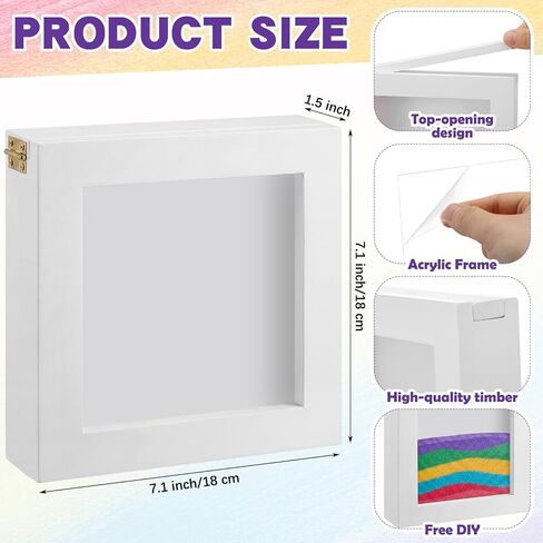 Qunclay White Unity Sand Ceremony Shadow Box 7.1 x 7.1 Inches Wooden Unity Sand for Wedding Ceremony Set Shadow Box for Wedding Event Supplies in Kuwait