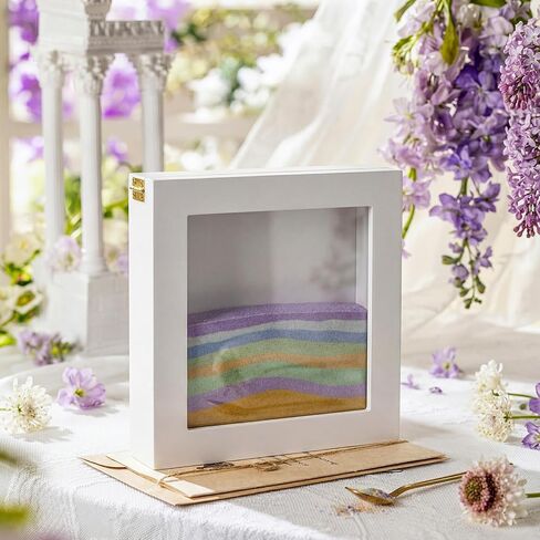 Qunclay White Unity Sand Ceremony Shadow Box 7.1 x 7.1 Inches Wooden Unity Sand for Wedding Ceremony Set Shadow Box for Wedding Event Supplies in Kuwait