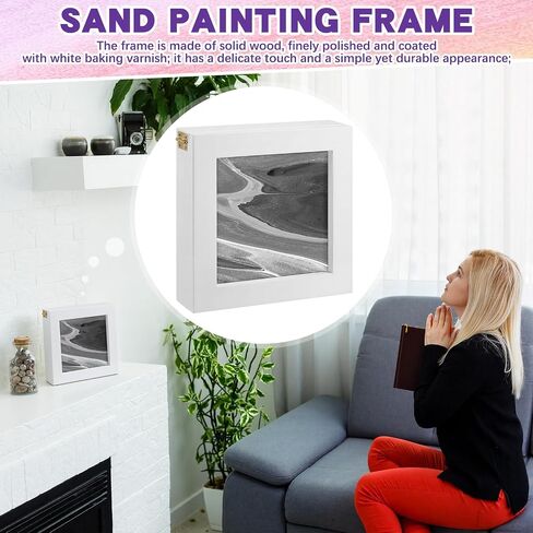 Qunclay White Unity Sand Ceremony Shadow Box 7.1 x 7.1 Inches Wooden Unity Sand for Wedding Ceremony Set Shadow Box for Wedding Event Supplies in Kuwait