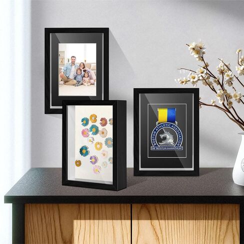Medal Display Box, 5x7 Inch Shadow Box Frame with HD Glass Panels, Medal Organizer for Hanging or Desktop in Marathons, Swimming, Learning and Military Affairs (Black, 1 Pack) in Kuwait