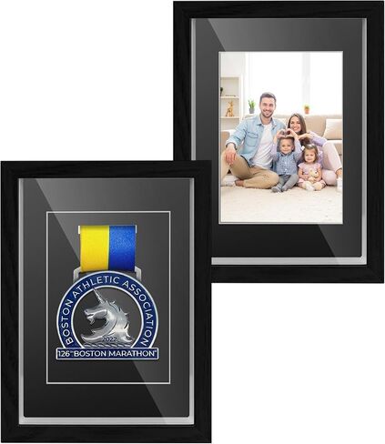 Medal Display Box, 5x7 Inch Shadow Box Frame with HD Glass Panels, Medal Organizer for Hanging or Desktop in Marathons, Swimming, Learning and Military Affairs (Black, 1 Pack) in Saudi Arabia
