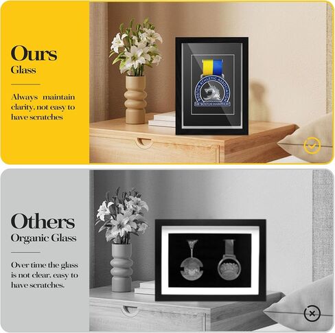 Medal Display Box, 5x7 Inch Shadow Box Frame with HD Glass Panels, Medal Organizer for Hanging or Desktop in Marathons, Swimming, Learning and Military Affairs (Black, 1 Pack) in Kuwait