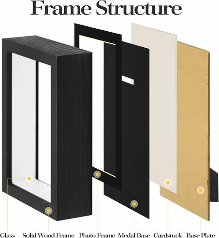 Medal Display Box, 5x7 Inch Shadow Box Frame with HD Glass Panels, Medal Organizer for Hanging or Desktop in Marathons, Swimming, Learning and Military Affairs (Black, 1 Pack) in Kuwait