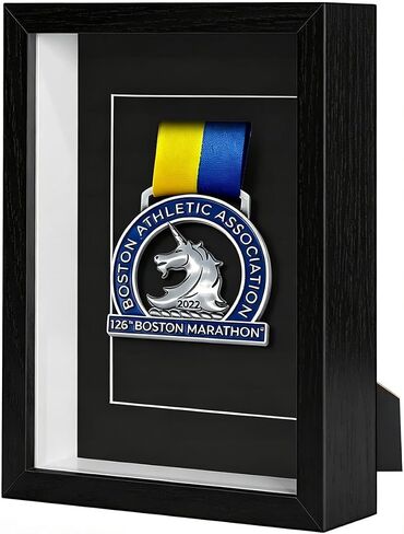Medal Display Box, 5x7 Inch Shadow Box Frame with HD Glass Panels, Medal Organizer for Hanging or Desktop in Marathons, Swimming, Learning and Military Affairs (Black, 1 Pack) in Kuwait
