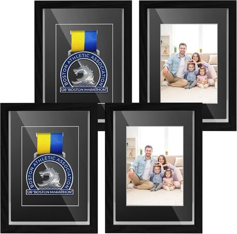 Medal Display Box, 5x7 Inch Shadow Box Frame with HD Glass Panels, Medal Organizer for Hanging or Desktop in Marathons, Swimming, Learning and Military Affairs (Black, 1 Pack) in Kuwait