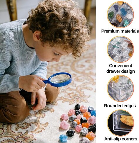 Rock Collection Box for Kids, 120 Grid Rock Collection Display Case, Clear Rock Storage Box for Gemstones Fossils Minerals in Saudi Arabia
