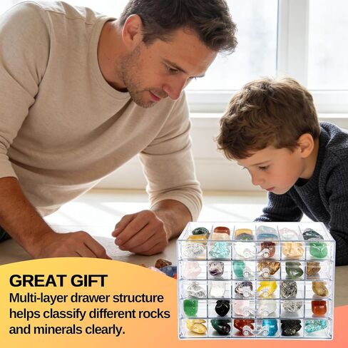 Rock Collection Box for Kids, 120 Grid Rock Collection Display Case, Clear Rock Storage Box for Gemstones Fossils Minerals in Saudi Arabia