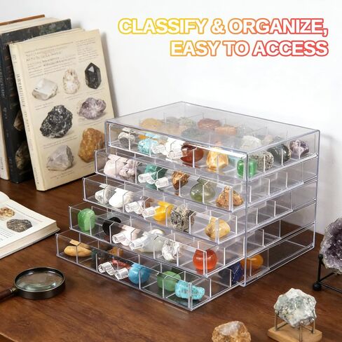 Rock Collection Box for Kids, 120 Grid Rock Collection Display Case, Clear Rock Storage Box for Gemstones Fossils Minerals in Saudi Arabia