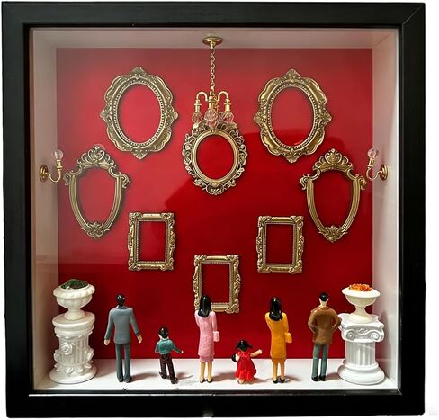 DIY Mini Museum Shadow Box - Family Memory Keepsake w/ Mini Figurines, Gift for Christmas, Mother's Day, Father's Day, Wedding Anniversary, 10.63x10.63 Vintage Red Velvet Wall Decor in Saudi Arabia