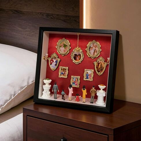 DIY Mini Museum Shadow Box - Family Memory Keepsake w/ Mini Figurines, Gift for Christmas, Mother's Day, Father's Day, Wedding Anniversary, 10.63x10.63 Vintage Red Velvet Wall Decor in Saudi Arabia