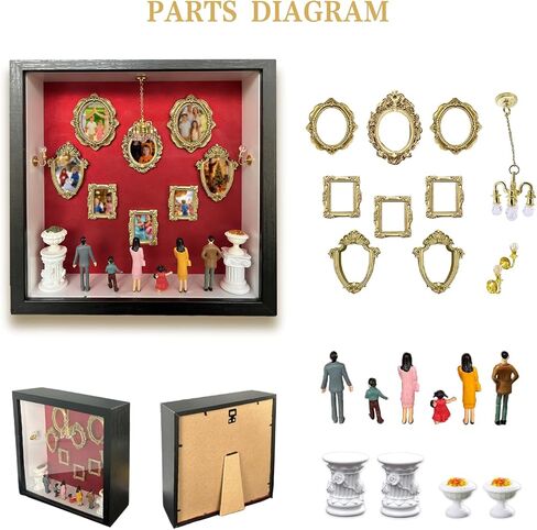 DIY Mini Museum Shadow Box - Family Memory Keepsake w/ Mini Figurines, Gift for Christmas, Mother's Day, Father's Day, Wedding Anniversary, 10.63x10.63 Vintage Red Velvet Wall Decor in Saudi Arabia