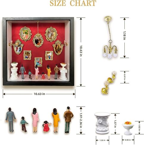 DIY Mini Museum Shadow Box - Family Memory Keepsake w/ Mini Figurines, Gift for Christmas, Mother's Day, Father's Day, Wedding Anniversary, 10.63x10.63 Vintage Red Velvet Wall Decor in Saudi Arabia