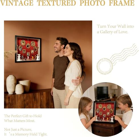 DIY Mini Museum Shadow Box - Family Memory Keepsake w/ Mini Figurines, Gift for Christmas, Mother's Day, Father's Day, Wedding Anniversary, 10.63x10.63 Vintage Red Velvet Wall Decor in Saudi Arabia