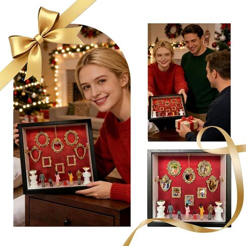 DIY Mini Museum Shadow Box - Family Memory Keepsake w/ Mini Figurines, Gift for Christmas, Mother's Day, Father's Day, Wedding Anniversary, 10.63x10.63 Vintage Red Velvet Wall Decor in Saudi Arabia