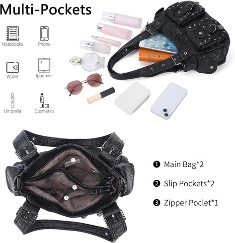Angel Kiss Hobo Bags For Women Puses and Handbags Multi Pocket Studded Shoulder Bag Y2K Tote Bag in Kuwait