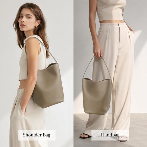 befen Genuine Leather Bucket Bag for Women, Soft Pebbled Leather Bucket Shoulder Bag, Everyday Casual Tote Bag Minimalist in Kuwait