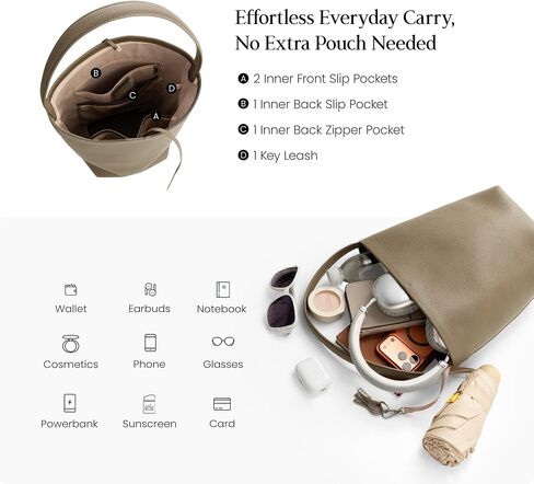 befen Genuine Leather Bucket Bag for Women, Soft Pebbled Leather Bucket Shoulder Bag, Everyday Casual Tote Bag Minimalist in Kuwait
