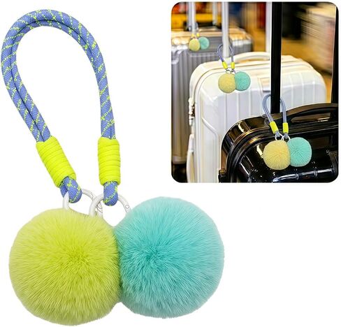 Pom Pom Luggage Identifiers for Suitcases, Neon Fluffy Bag Charms with Heavy Duty Braided Rope, High Visibility Suitcase Markers, Travel Essentials for Easy Identification in Saudi Arabia