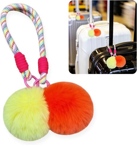 Pom Pom Luggage Identifiers for Suitcases, Neon Fluffy Bag Charms with Heavy Duty Braided Rope, High Visibility Suitcase Markers, Travel Essentials for Easy Identification in Saudi Arabia
