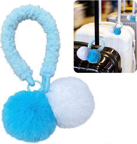 Pom Pom Luggage Identifiers for Suitcases, Neon Fluffy Bag Charms with Heavy Duty Braided Rope, High Visibility Suitcase Markers, Travel Essentials for Easy Identification in Saudi Arabia