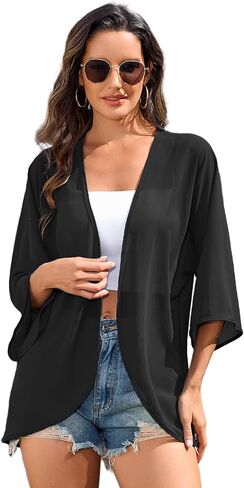 Women's Bolero Shrugs Flowy 3/4 Sleeve Cover Up Sheer Mesh Kimono Cardigan Shawl Top for Dresses in Saudi Arabia
