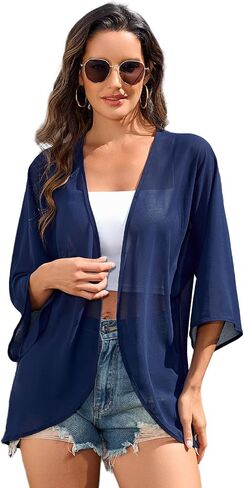 Women's Bolero Shrugs Flowy 3/4 Sleeve Cover Up Sheer Mesh Kimono Cardigan Shawl Top for Dresses in Saudi Arabia